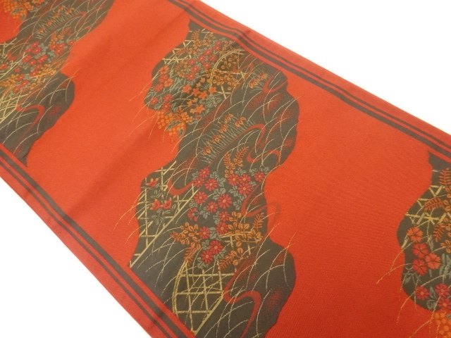 リサイクル　流水に秋草模様織出し袋帯